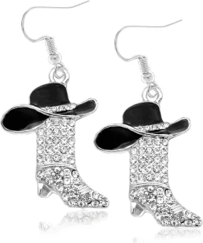 RechicGu Rhinestone Western Boots Earrings Cowgirl Cowboy Enamel Hat Bohemian Rodeo Boot Drop Dangle Earrings for Women