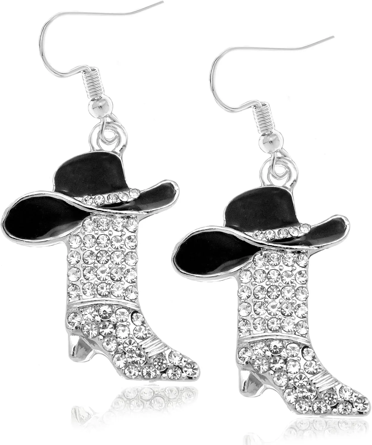 RechicGu Rhinestone Western Boots Earrings Cowgirl Cowboy Enamel Hat Bohemian Rodeo Boot Drop Dangle Earrings for Women