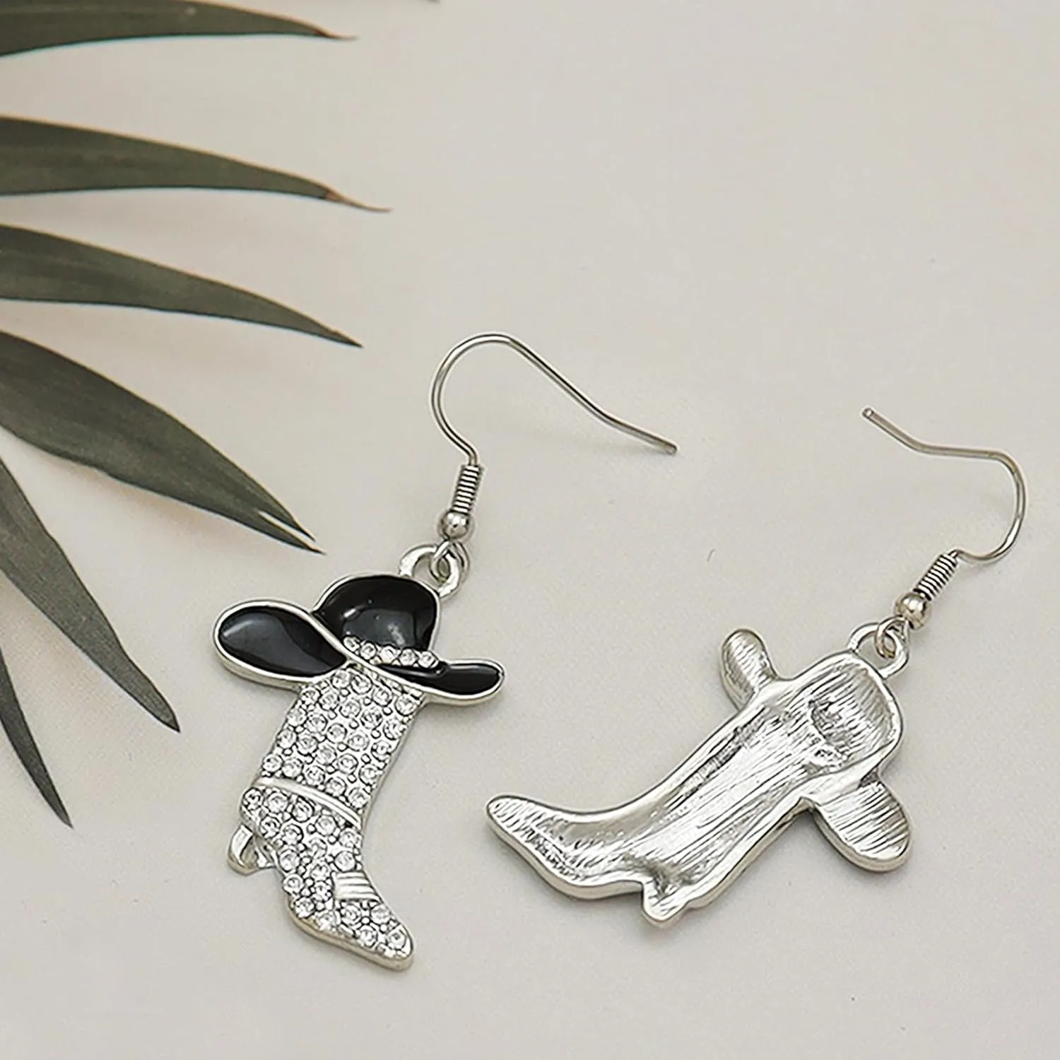 RechicGu Rhinestone Western Boots Earrings Cowgirl Cowboy Enamel Hat Bohemian Rodeo Boot Drop Dangle Earrings for Women
