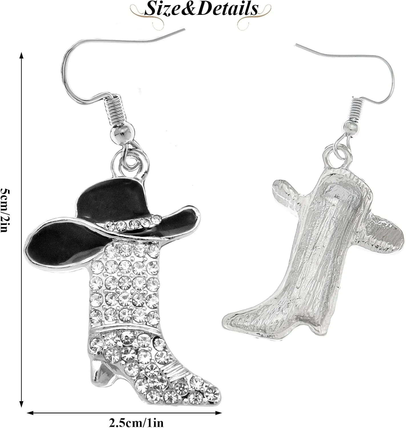 RechicGu Rhinestone Western Boots Earrings Cowgirl Cowboy Enamel Hat Bohemian Rodeo Boot Drop Dangle Earrings for Women