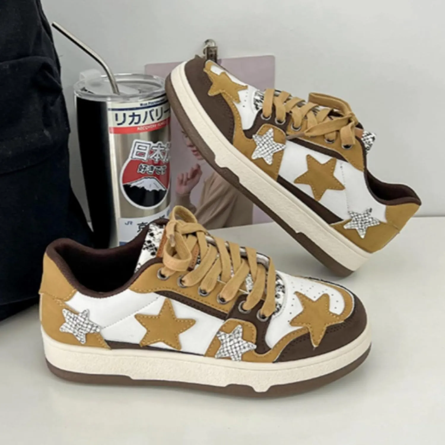 Retro Cool Star Chunky Sneakers for Women Trendy Casual Aesthetic Platform Skate Walking Shoes