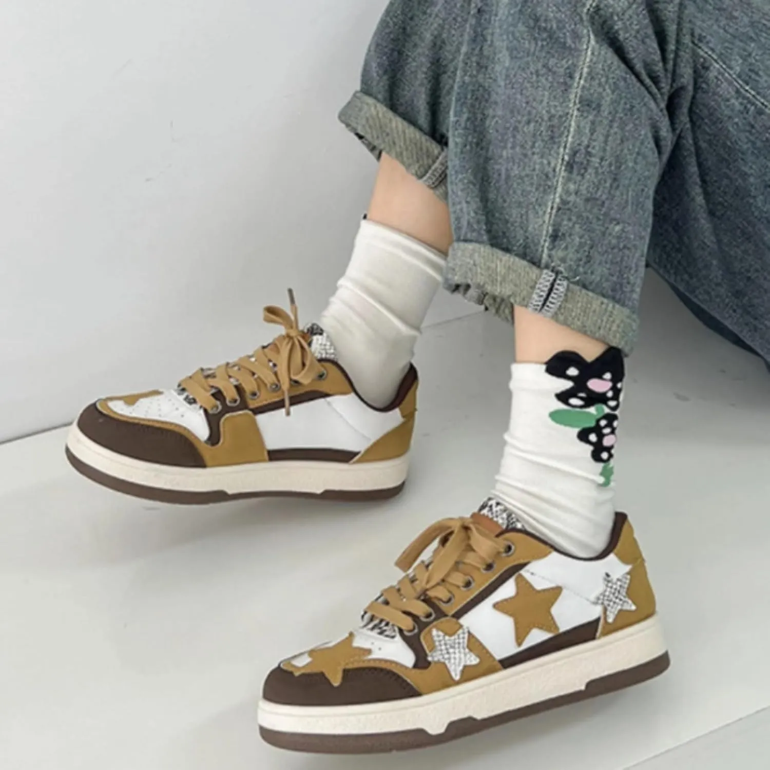 Retro Cool Star Chunky Sneakers for Women Trendy Casual Aesthetic Platform Skate Walking Shoes