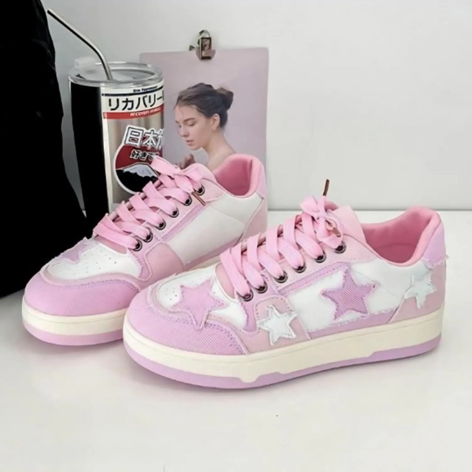 Retro Cool Star Chunky Sneakers for Women Trendy Casual Aesthetic Platform Skate Walking Shoes
