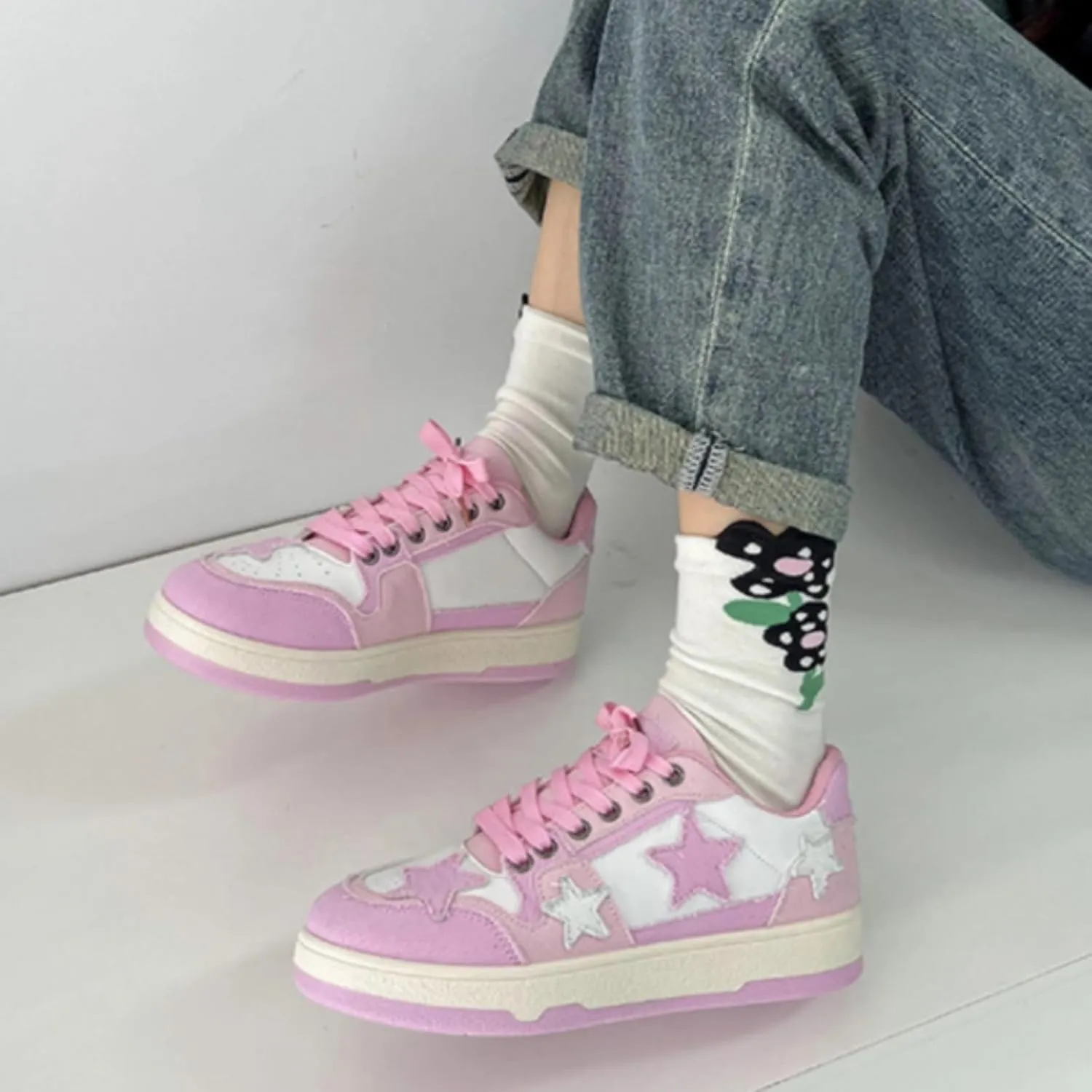 Retro Cool Star Chunky Sneakers for Women Trendy Casual Aesthetic Platform Skate Walking Shoes