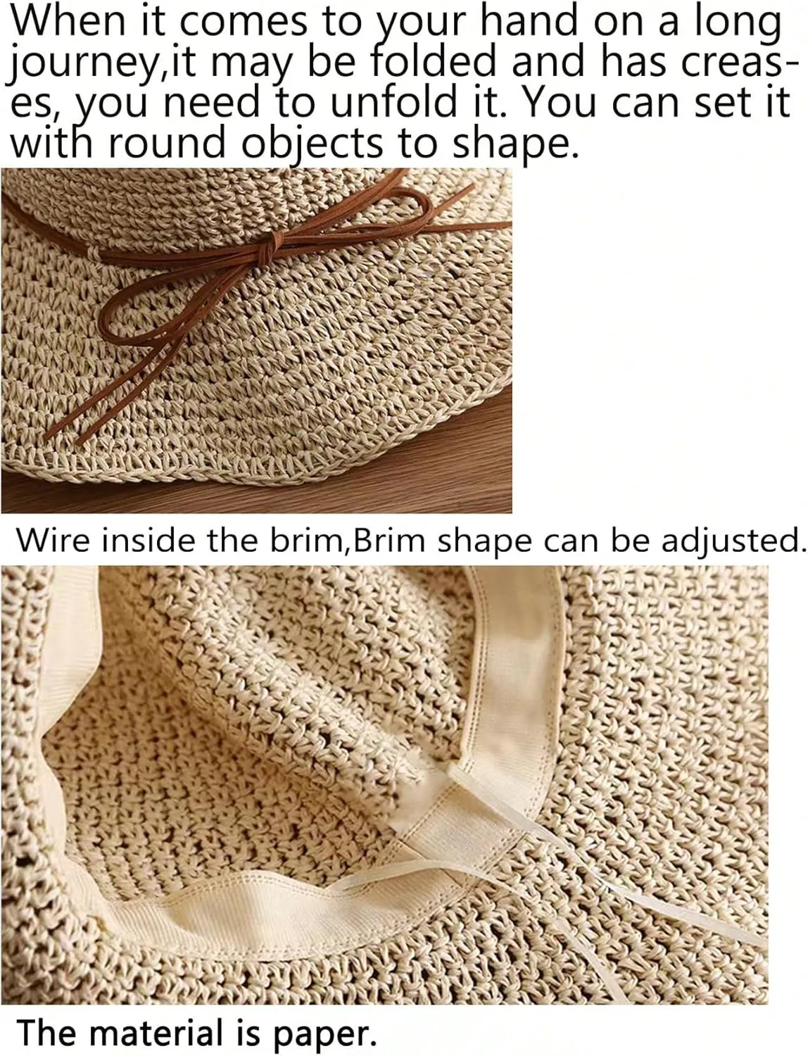 SHENHE Women's Straw Bucket Hat Wide Brim Foldable Travel Beach Vacation Sun Hats