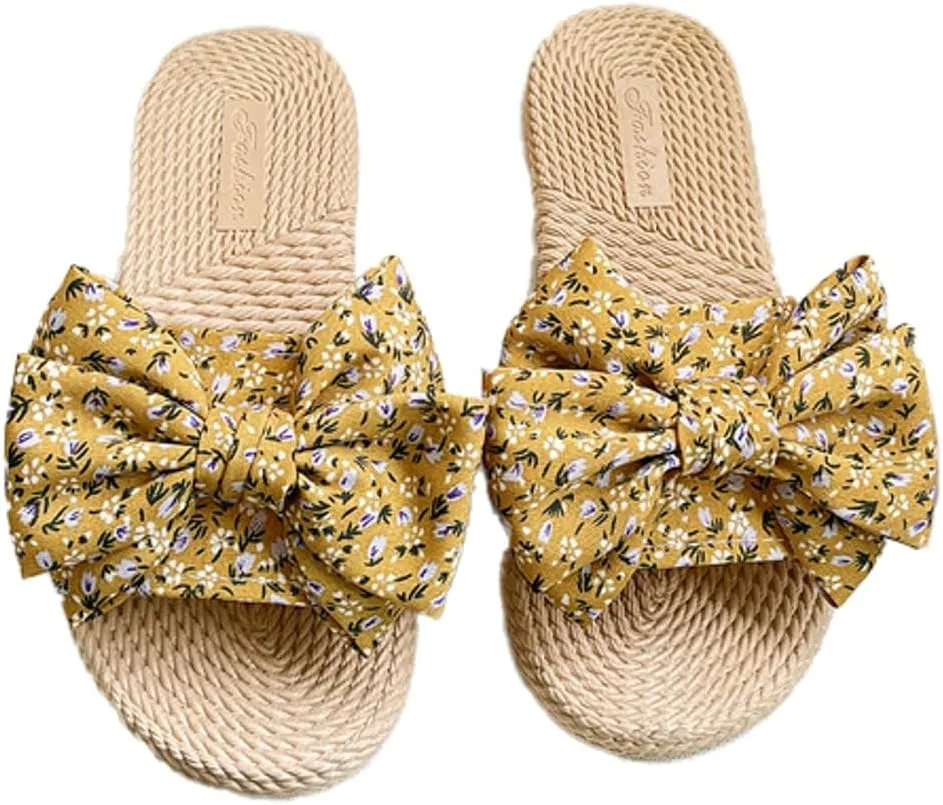 Stylish Sandals for Women Cute Floral Pattern Bowknot Summer Beach Shoes Open Toe Anti-slip Indoor Outdoor Slippers