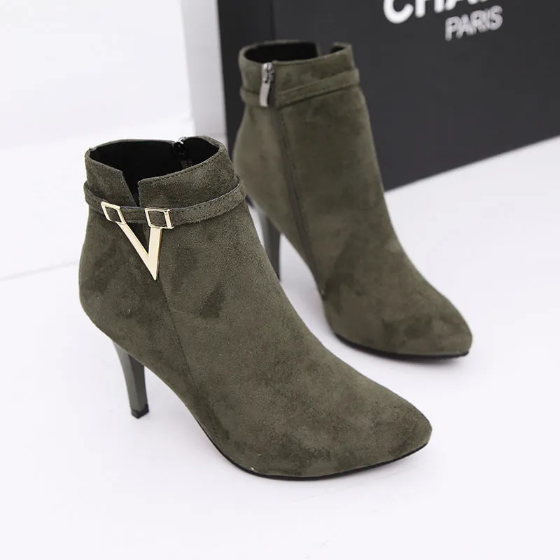 Suede Pencil Heel Ankle Boots