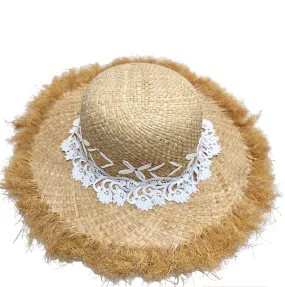 Sun Protection Hat- Foldable Soft Straw Fringe (Desert Rose)