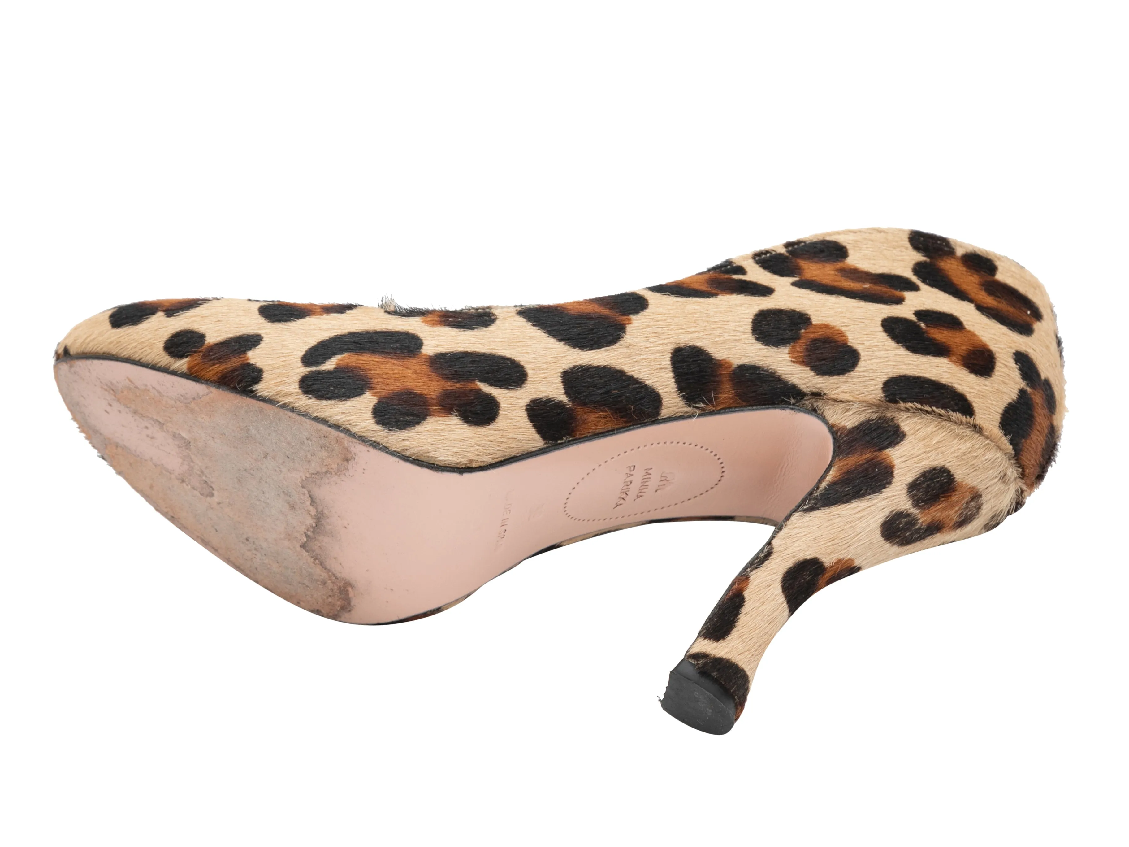 Tan & Multicolor Minna Parika Ponyhair Leopard Print Pumps Size 39