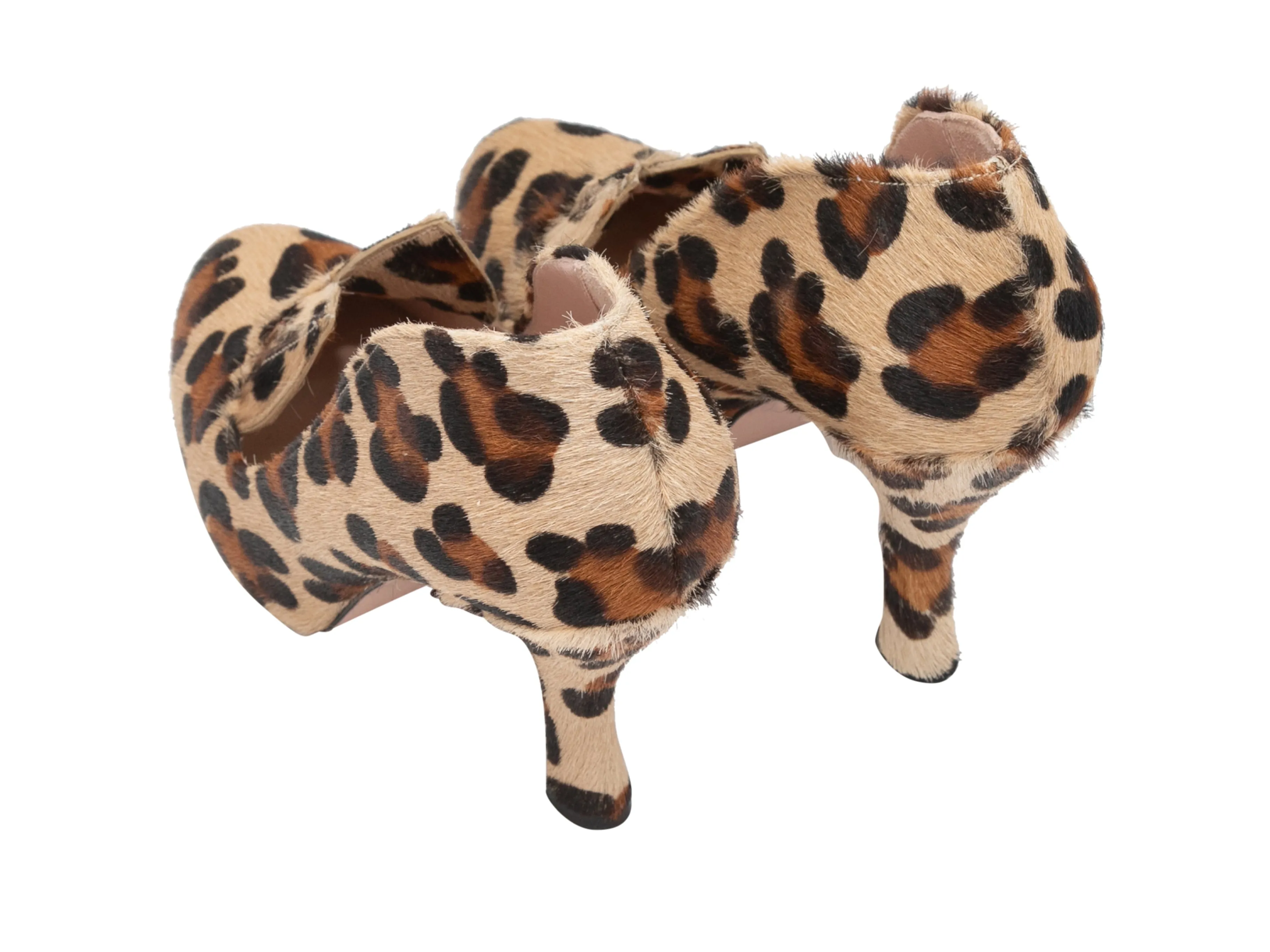 Tan & Multicolor Minna Parika Ponyhair Leopard Print Pumps Size 39