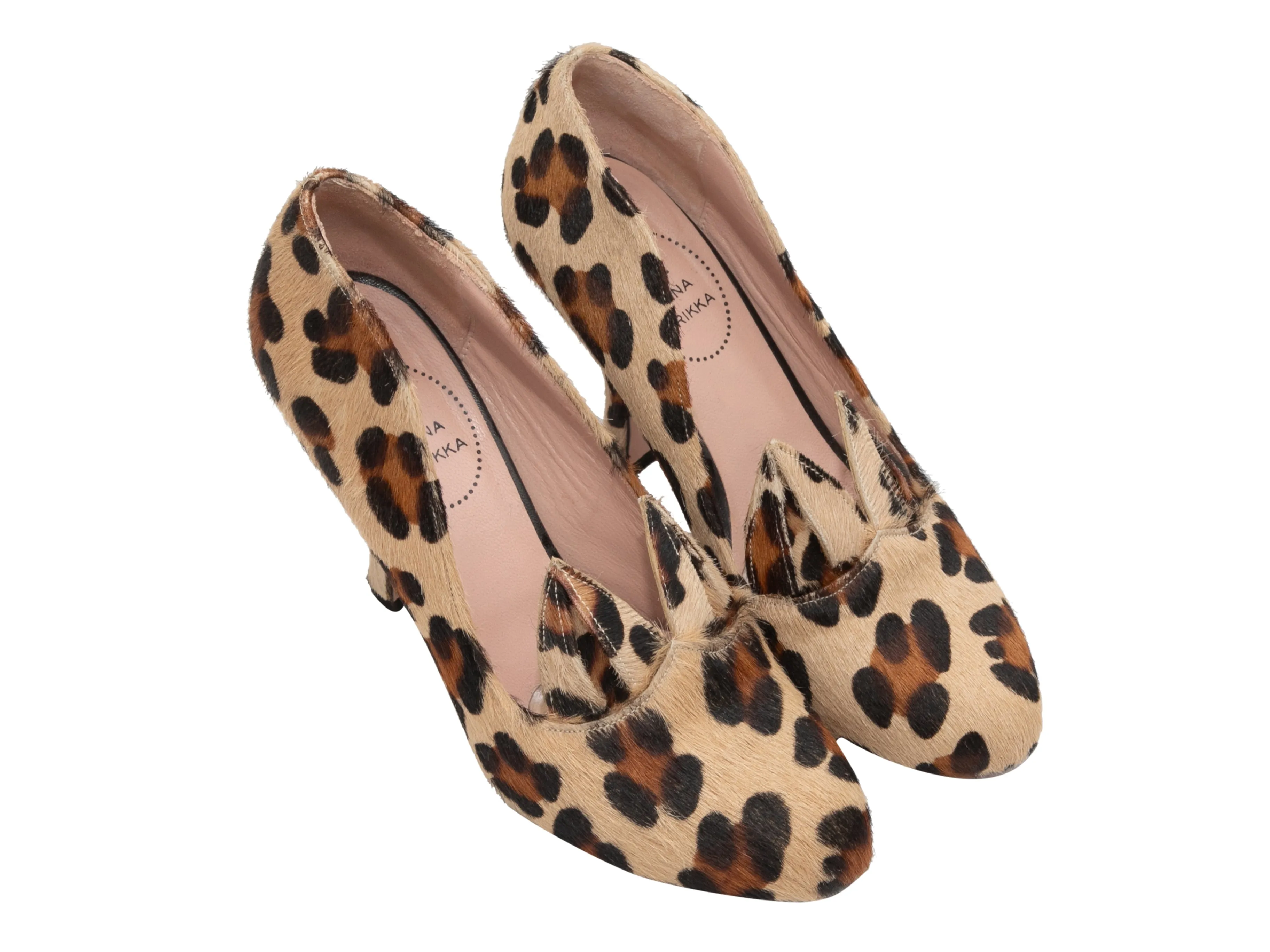 Tan & Multicolor Minna Parika Ponyhair Leopard Print Pumps Size 39