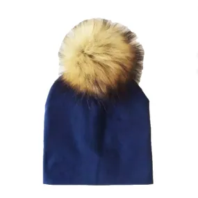 Tiny Trendsetter Pom Pom Beanie Hat - Navy Blue