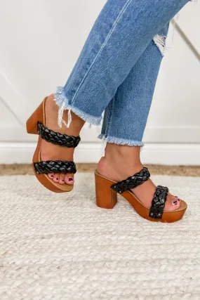 Trendy Times Puffy Braided Block Heels - Black