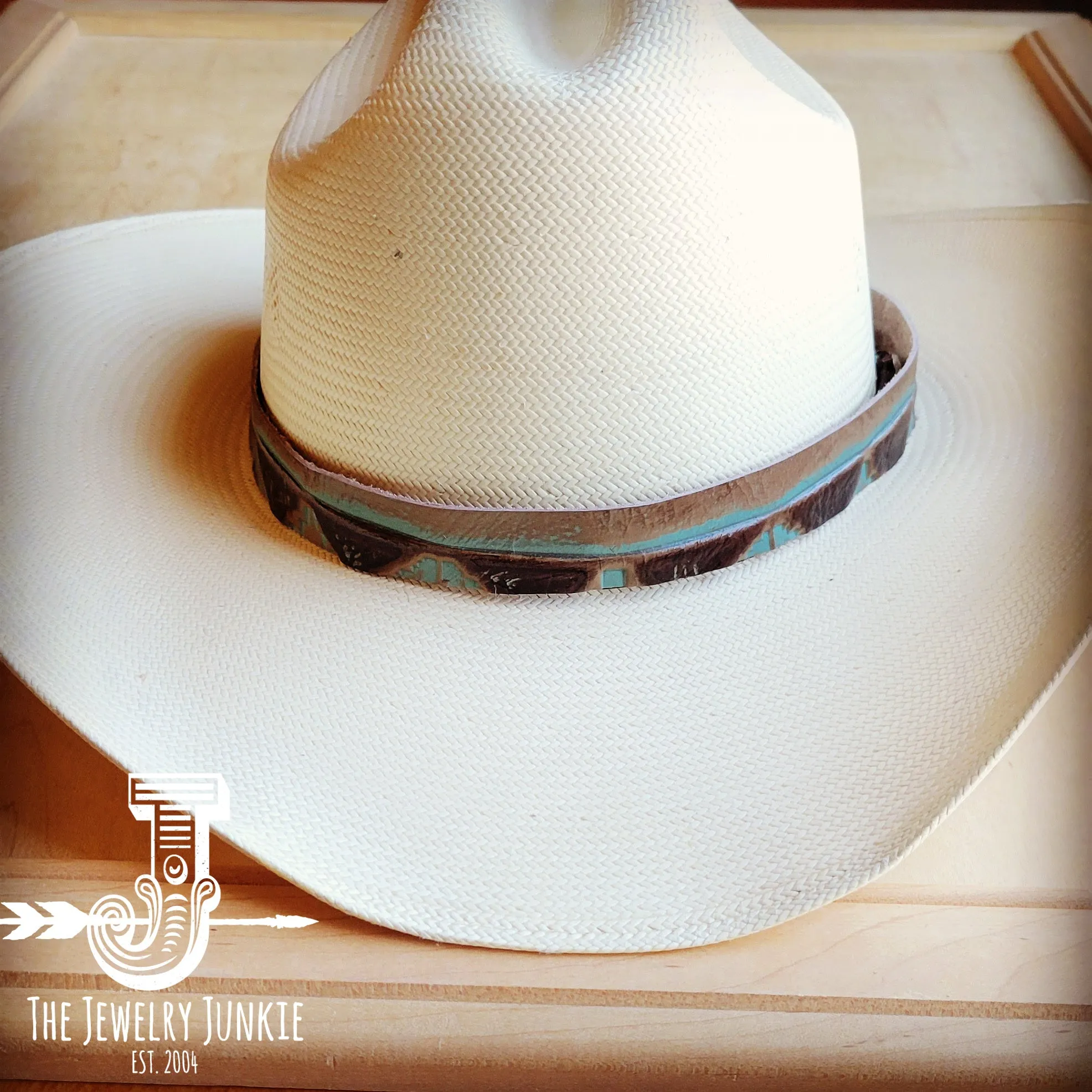Turquoise Navajo Embossed Leather Hat Band Only 950b