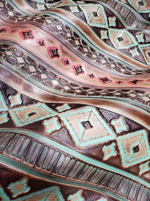 Turquoise Navajo Embossed Leather Hat Band Only 950b