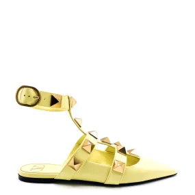 Valentino Lime Sorbet Leather Roman Stud Ballet Flats 39.5