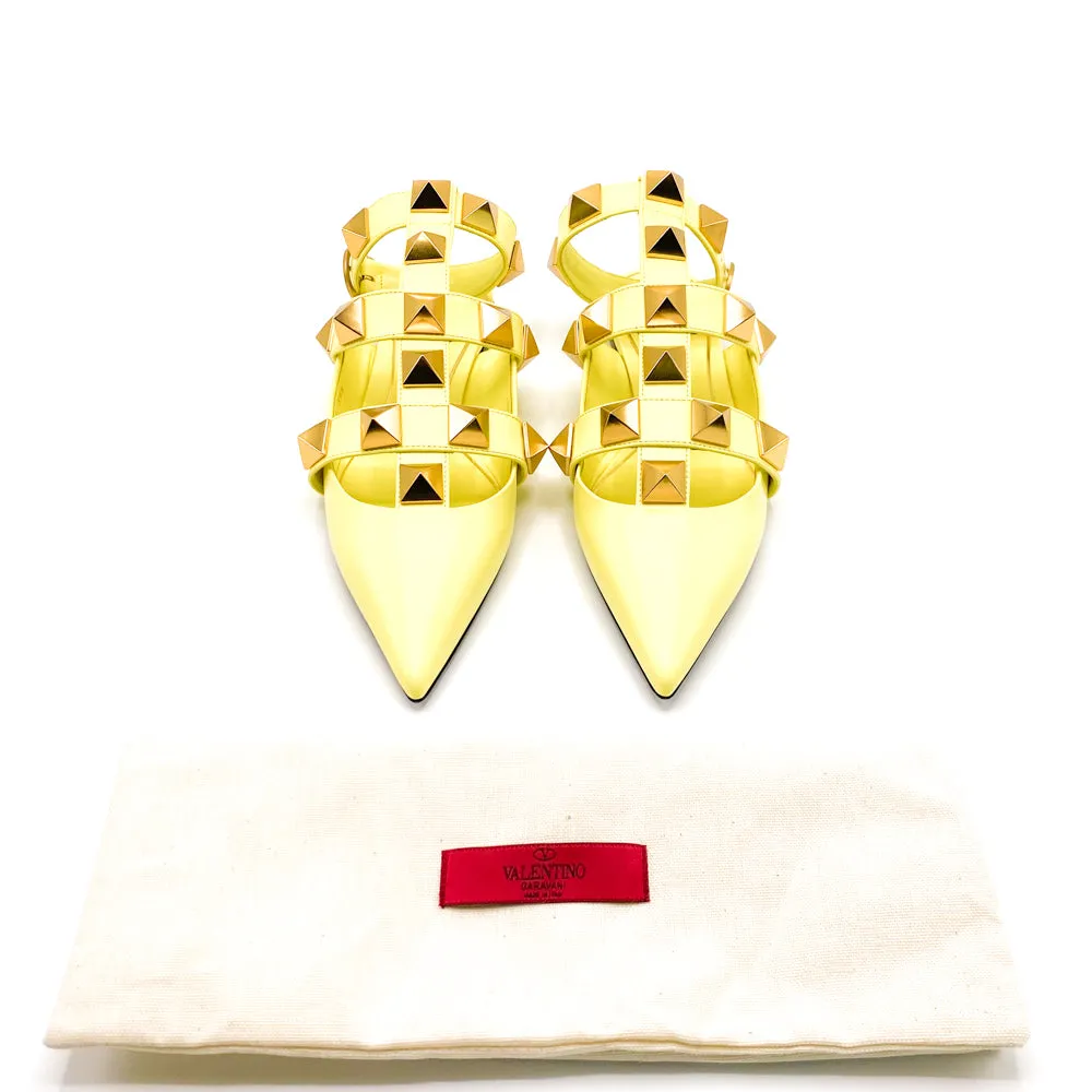 Valentino Lime Sorbet Leather Roman Stud Ballet Flats 39.5