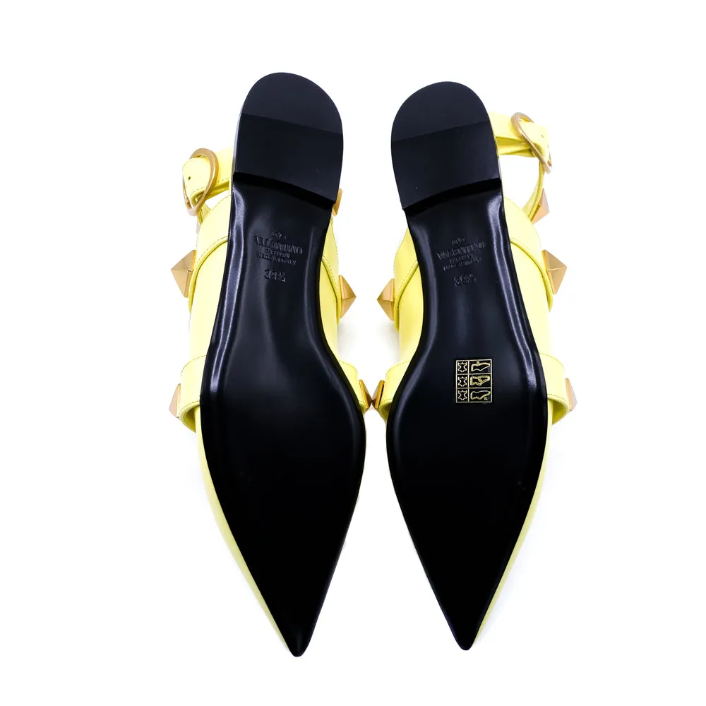 Valentino Lime Sorbet Leather Roman Stud Ballet Flats 39.5