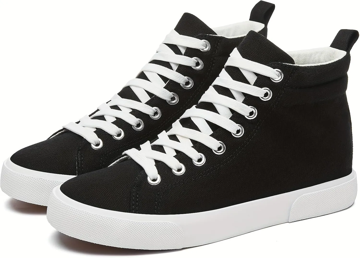Women's Flat Sneakers,White High Top Canvas Shoes,Outdoor Women's Lace Up Casual Sneakers,Camping Fashion Walking Shoes