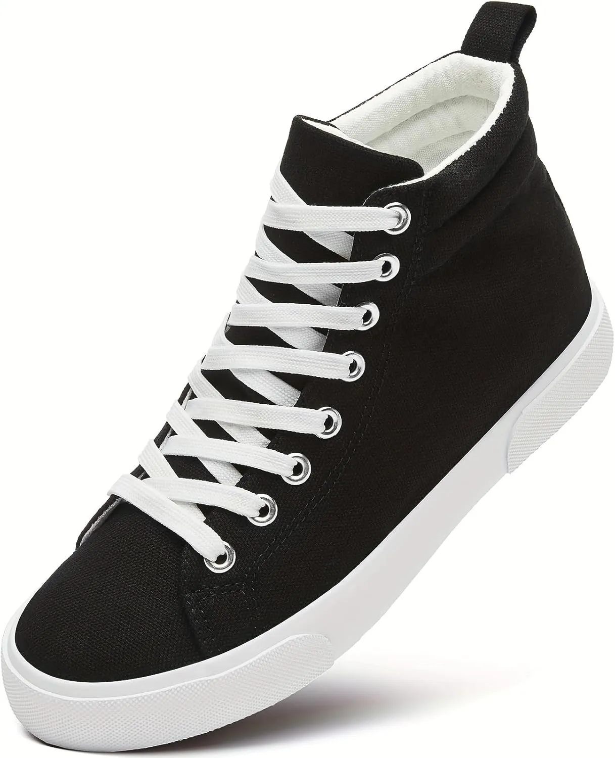 Women's Flat Sneakers,White High Top Canvas Shoes,Outdoor Women's Lace Up Casual Sneakers,Camping Fashion Walking Shoes