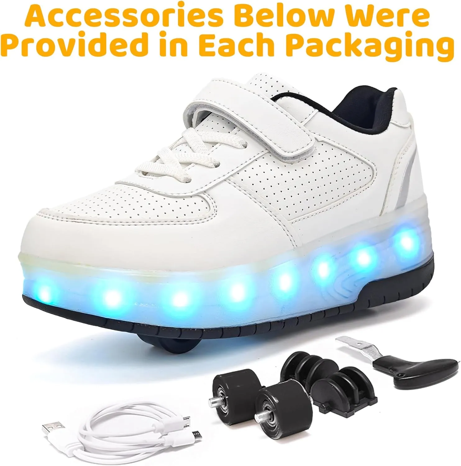 Wooowyet LED Roller Skate Shoes for Kids Boys Girls Light Up Fashion Sneakers Wheels Wheeled USB Rechargeable Hook&Loop