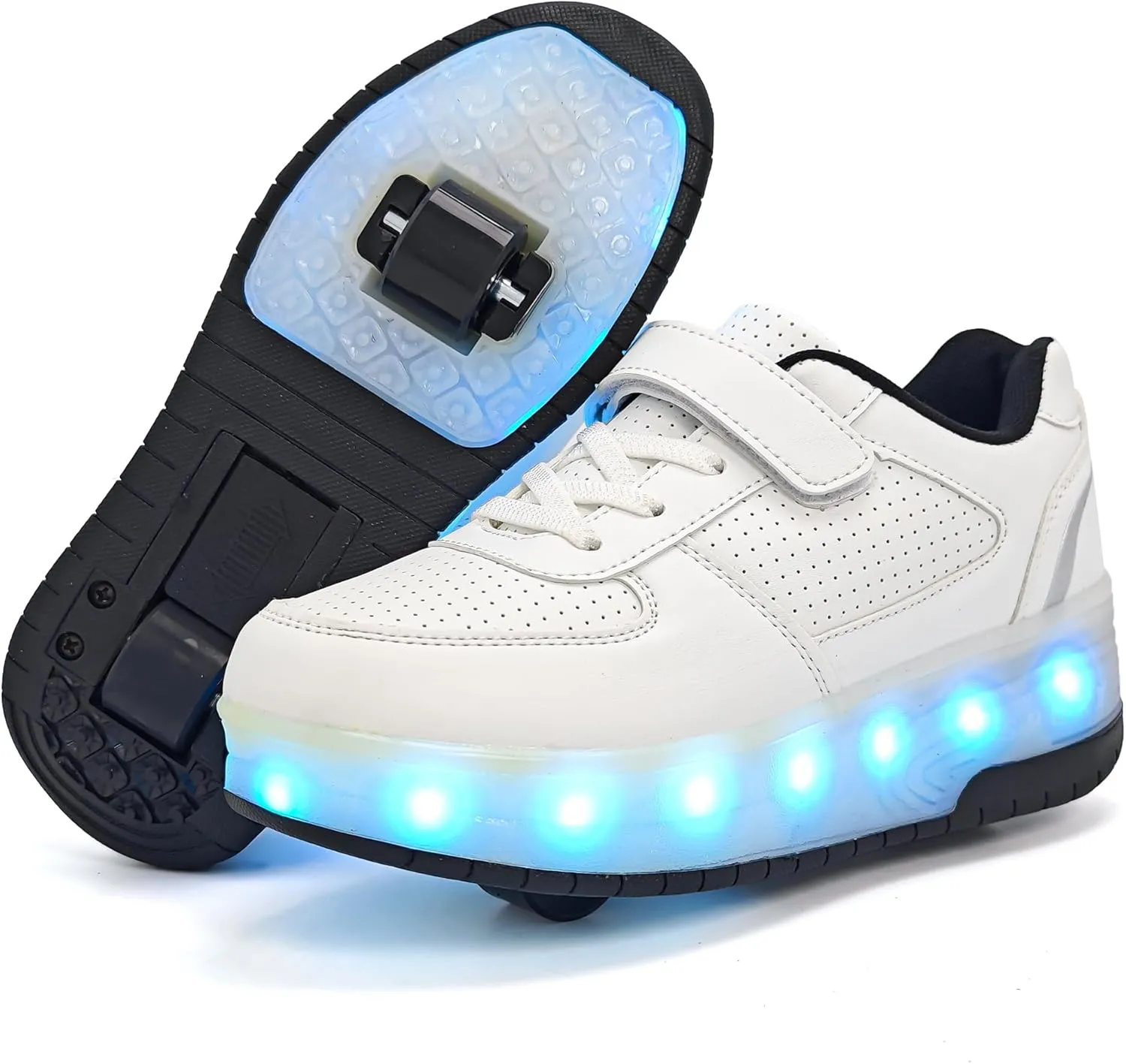 Wooowyet LED Roller Skate Shoes for Kids Boys Girls Light Up Fashion Sneakers Wheels Wheeled USB Rechargeable Hook&Loop