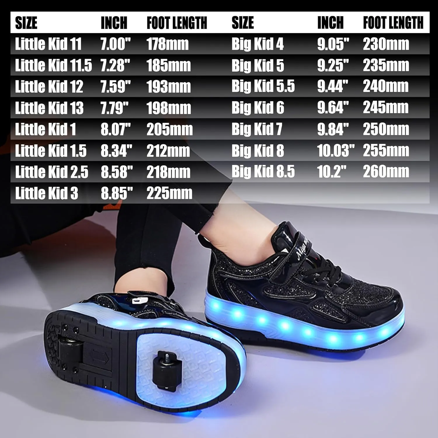Wooowyet LED Roller Skate Shoes for Kids Boys Girls Light Up Fashion Sneakers Wheels Wheeled USB Rechargeable Hook&Loop