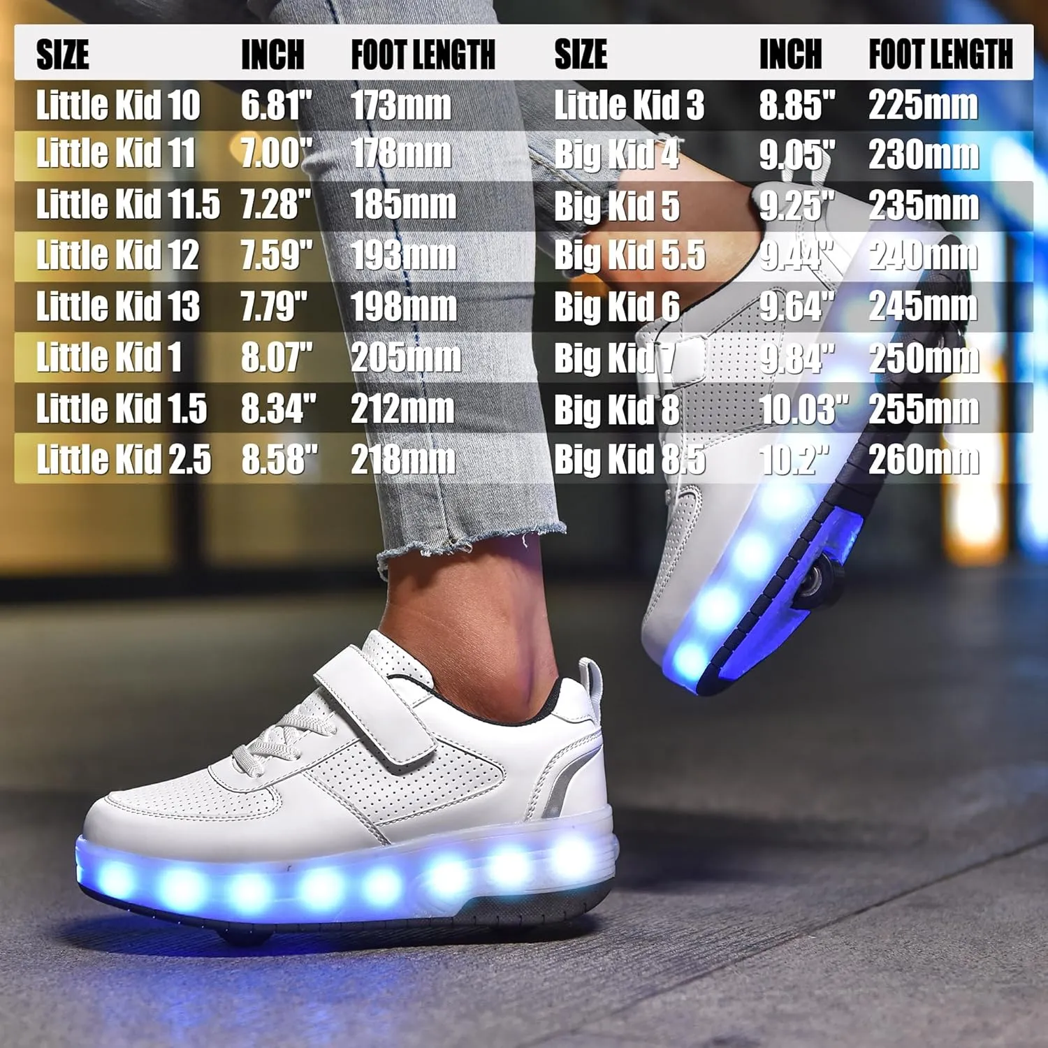 Wooowyet LED Roller Skate Shoes for Kids Boys Girls Light Up Fashion Sneakers Wheels Wheeled USB Rechargeable Hook&Loop