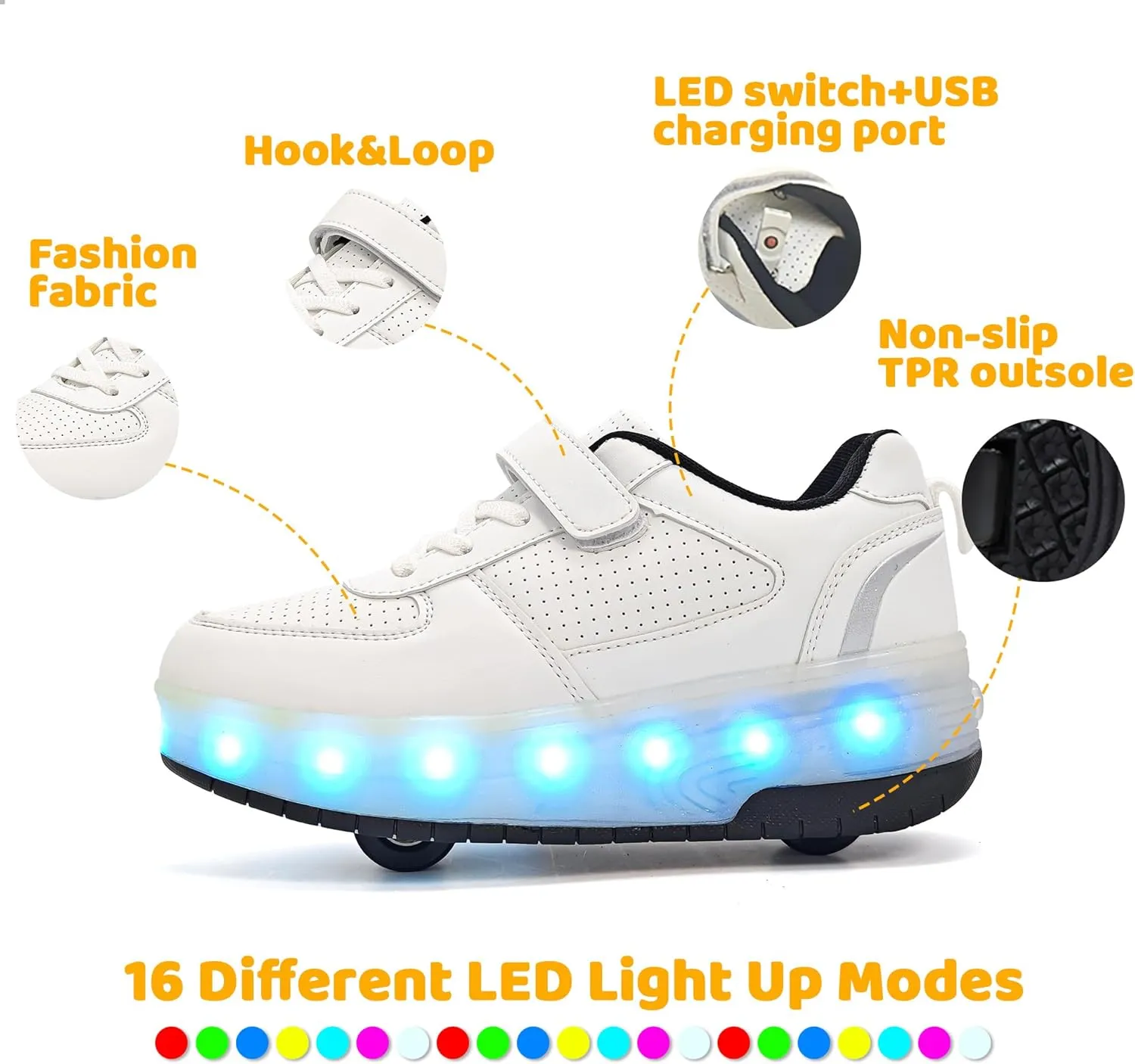 Wooowyet LED Roller Skate Shoes for Kids Boys Girls Light Up Fashion Sneakers Wheels Wheeled USB Rechargeable Hook&Loop